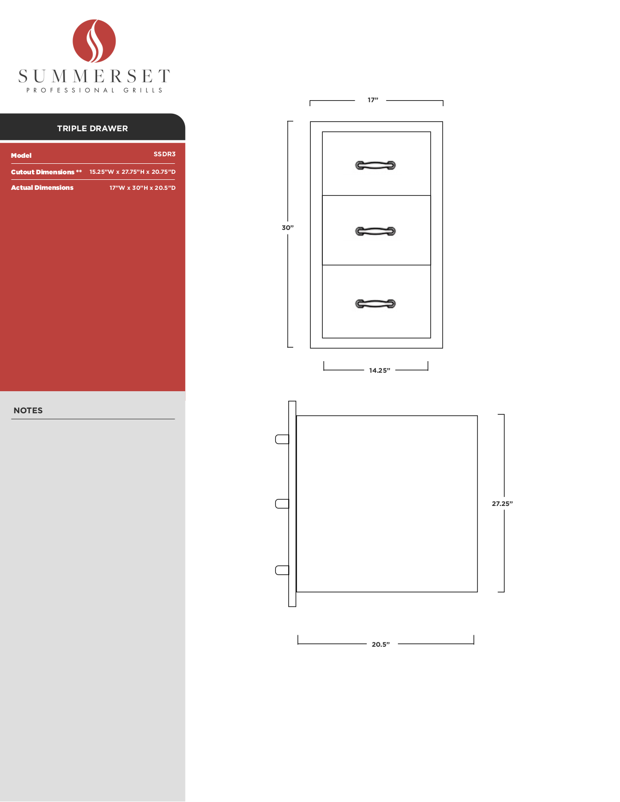 Summerset SSDR3-17 Specifications Sheet - ManualMachine.com