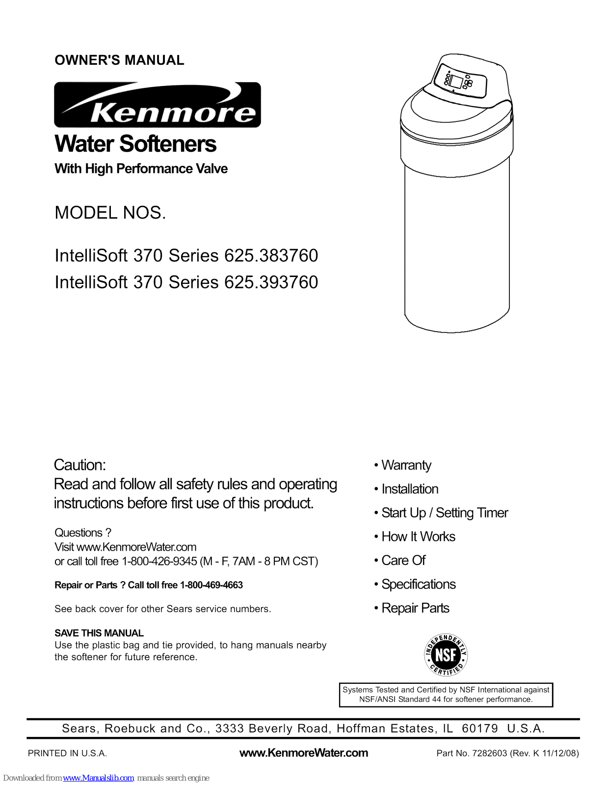 Kenmore INTELLISOFT 625.38376, IntelliSoft 370 Series 625.383760, IntelliSoft 370 Series 625.393760 Owner's Manual - ManualMachine.com
