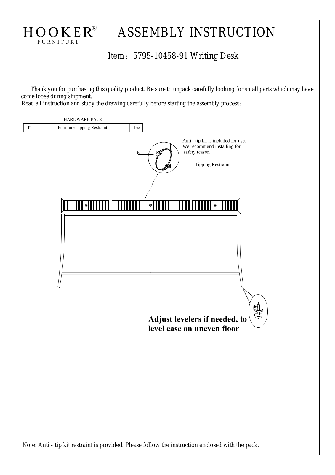 Hooker Furniture 57951045891 Assembly Guide