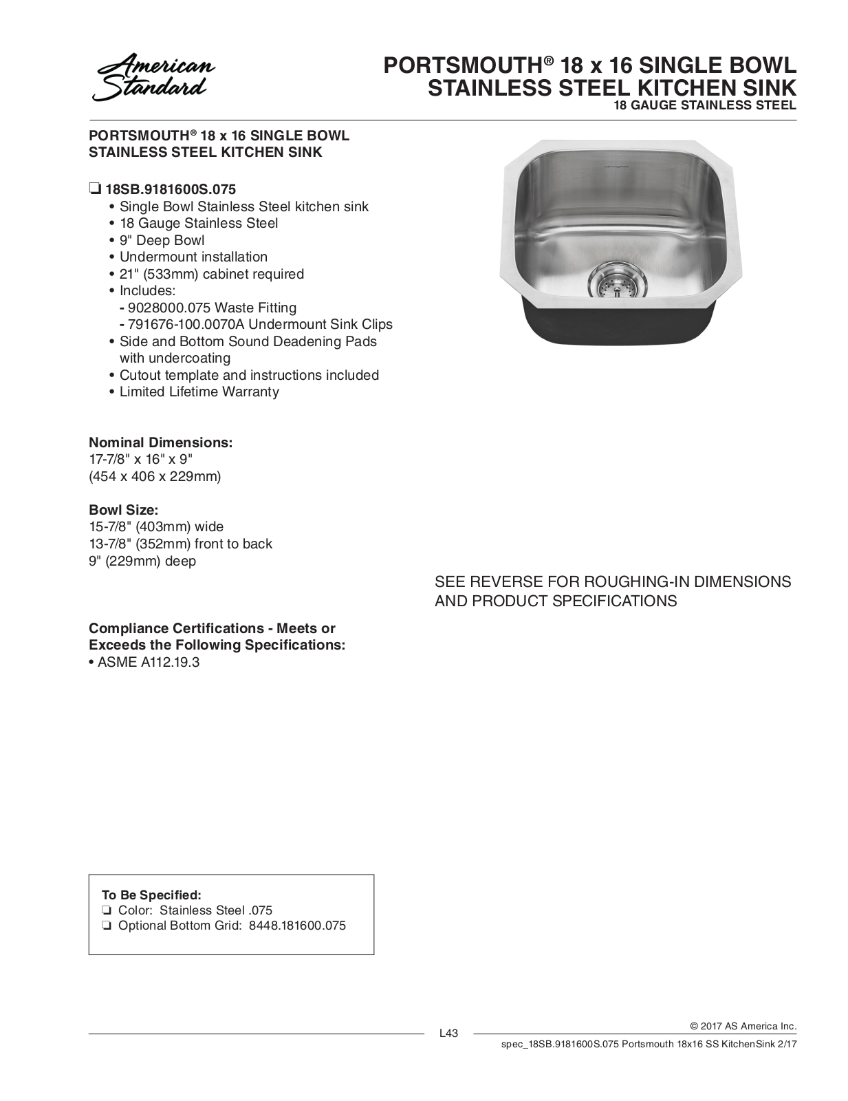 American Standard ASD10332 Specifications - ManualMachine.com