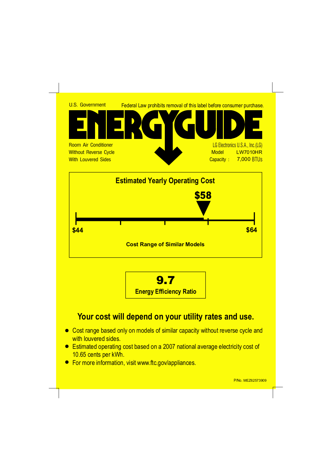 LG LW7010HR Energy Guide