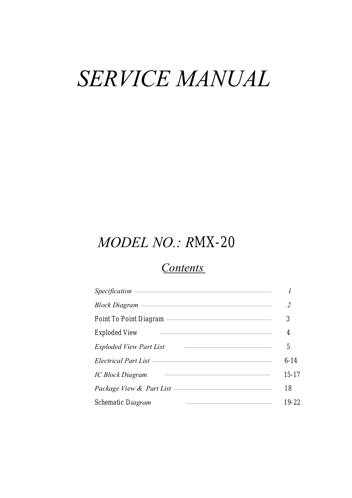 Reloop RMX-20 Service manual