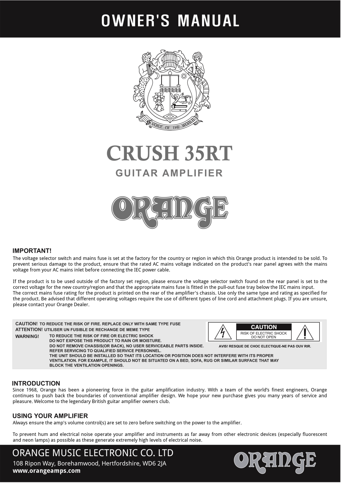 Orange Crush 35RT Owner’s Manual