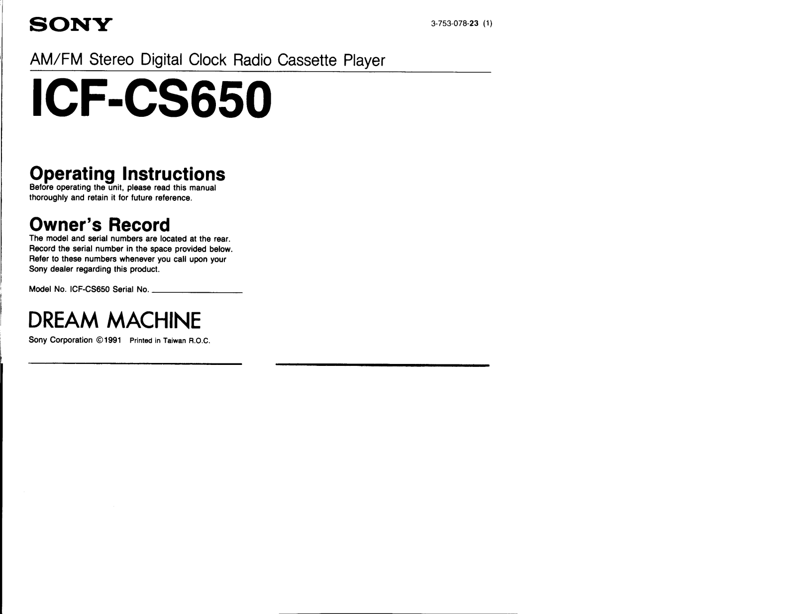 Sony ICF-CS650 Operating Instructions