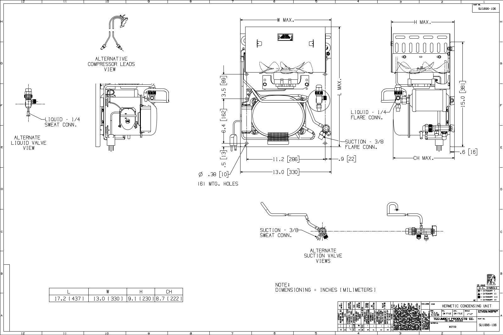 Tecumseh AEA2413ZXCXB, AEA2413ZXDXB, AEA9415ZXAXB Drawing Data