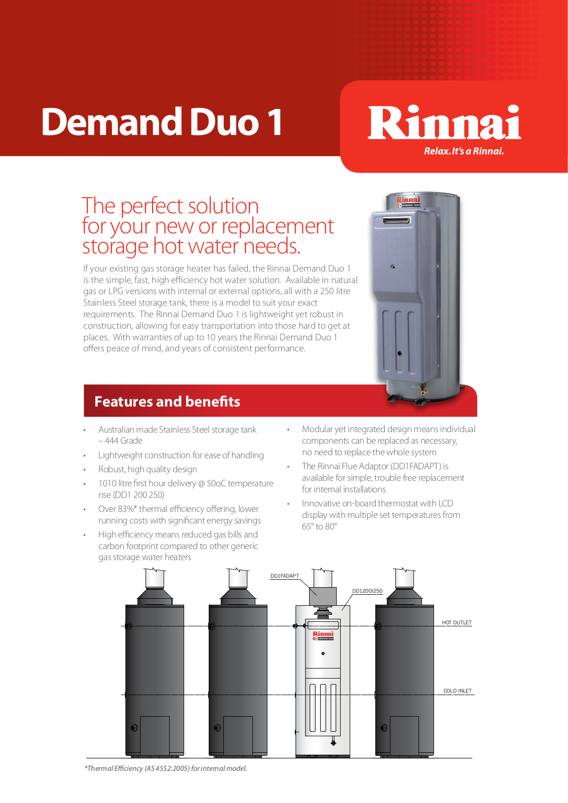 Rinnai DD1200E250N/L, DD1200I250N/L Specifications Sheet