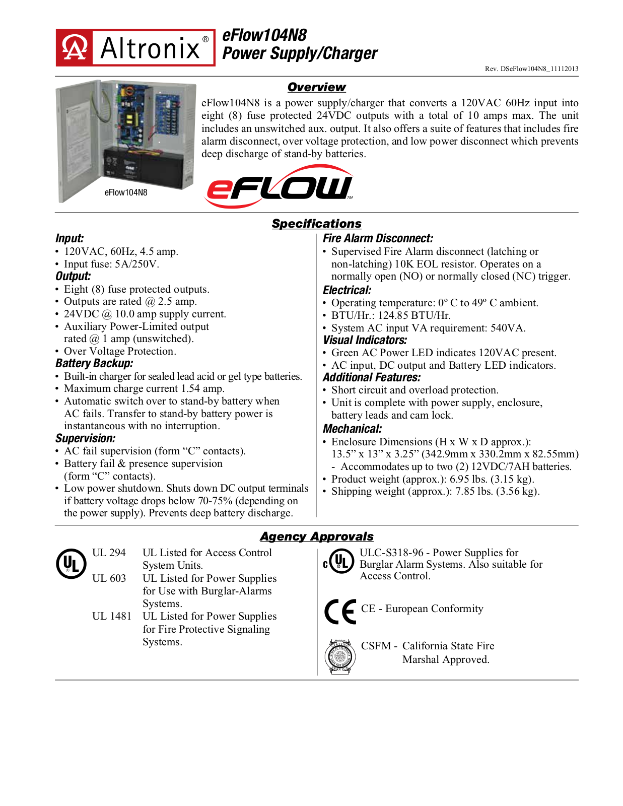 Altronix eFlow104N8 Specsheet