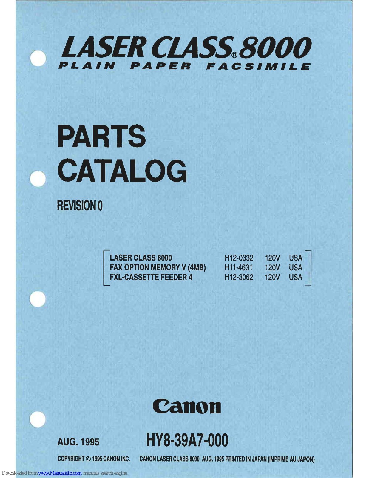 Canon LASER CLASS 8000 Parts List