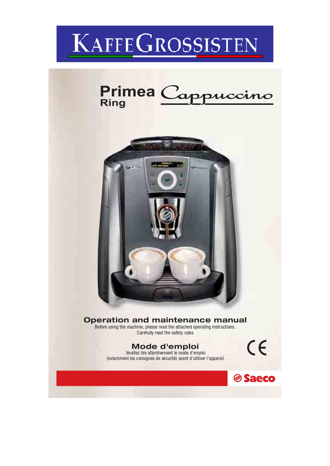 Saeco PRIMEA CAPPUCINO RING User Manual