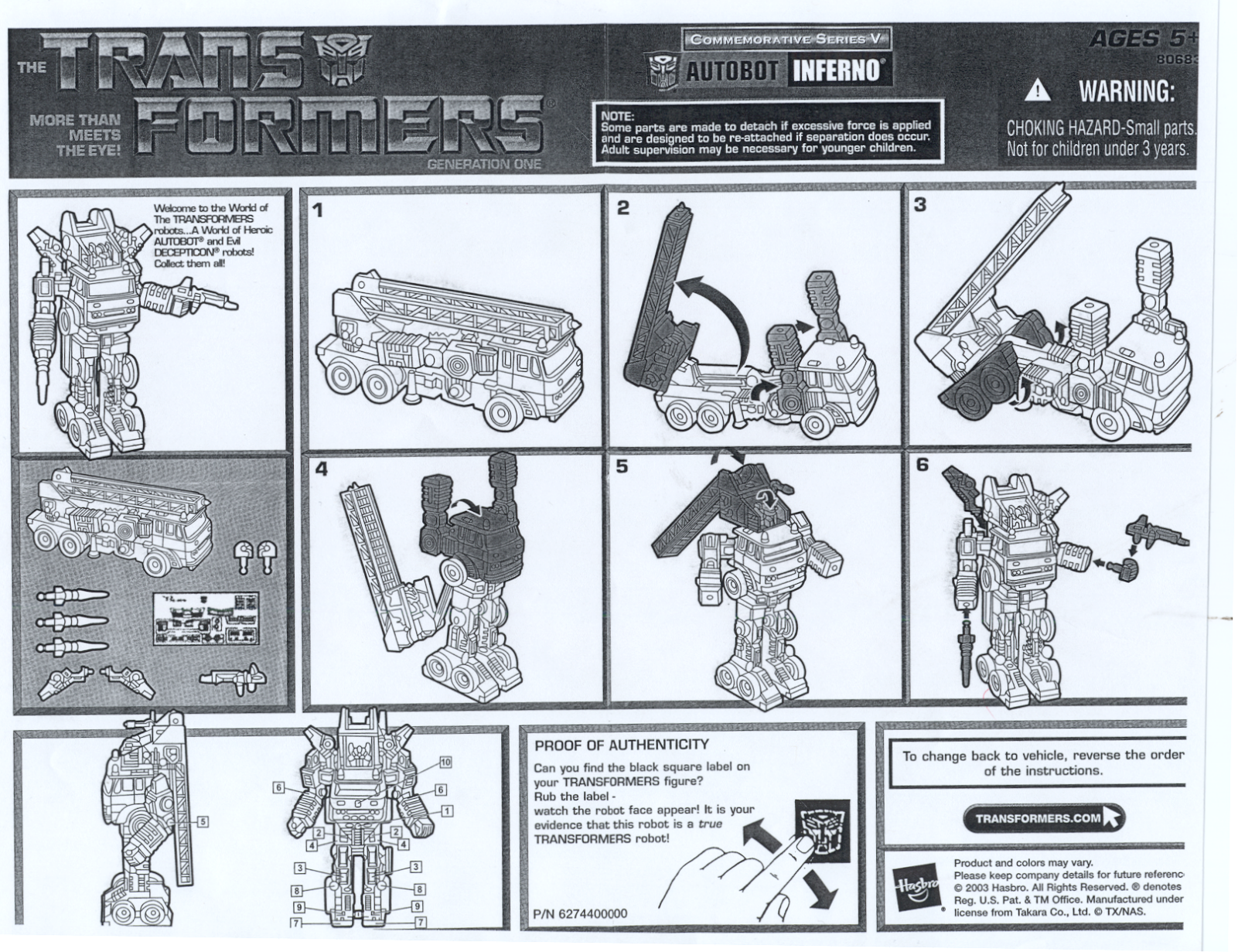 HASBRO Transformers G1 Autobot Inferno User Manual