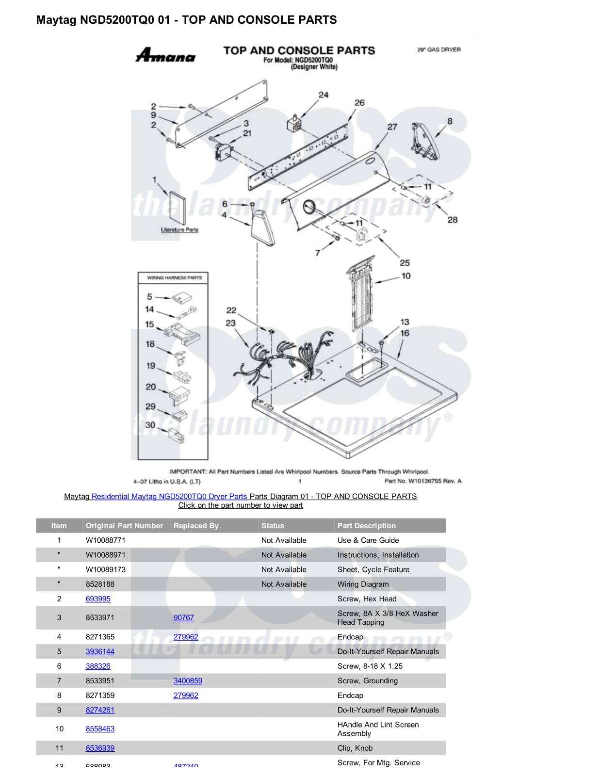 Maytag NGD5200TQ0 Parts Diagram