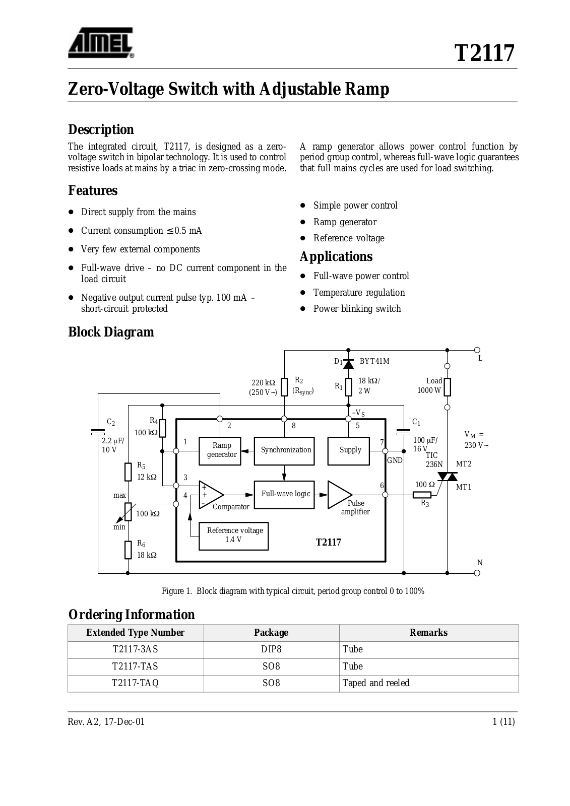 ATMEL T2117-TAS, T2117-TAQ Datasheet