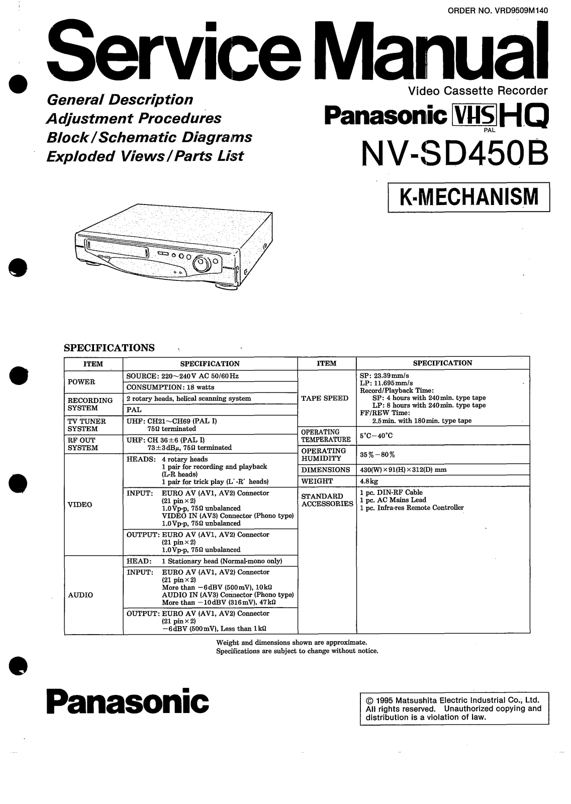 PANASONIC NV-SD450B Service Manual