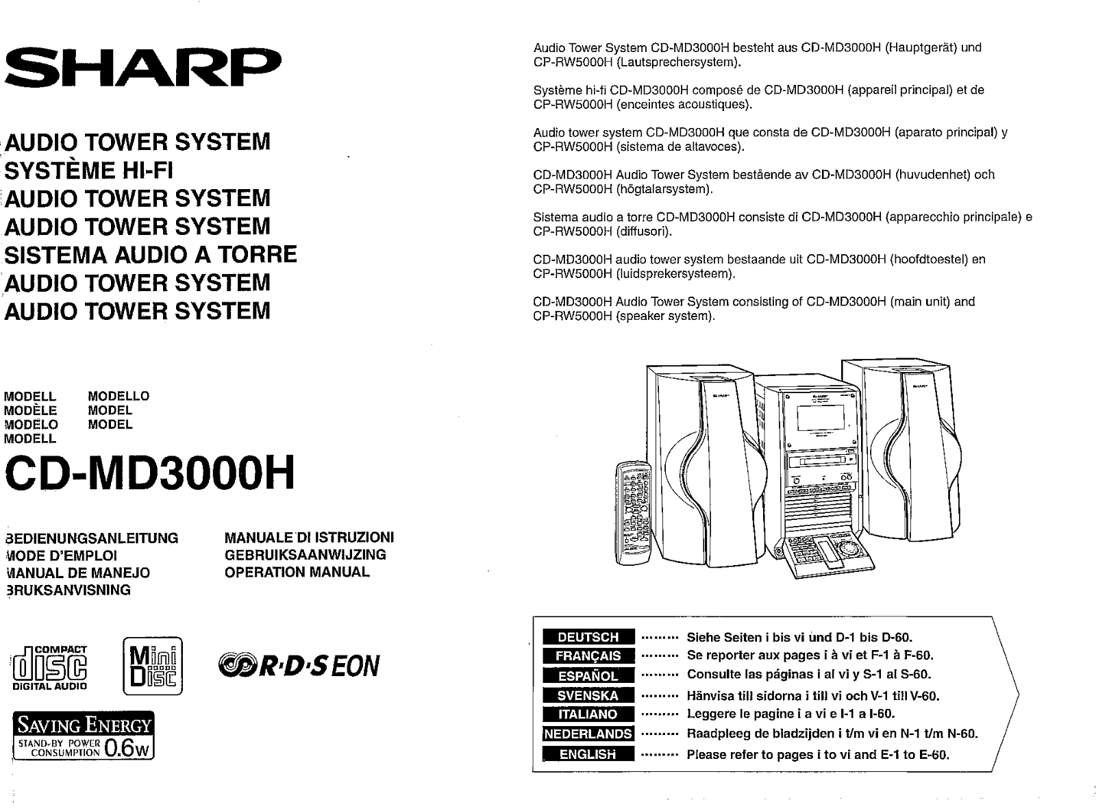 Sharp CD-MD3000H User Manual