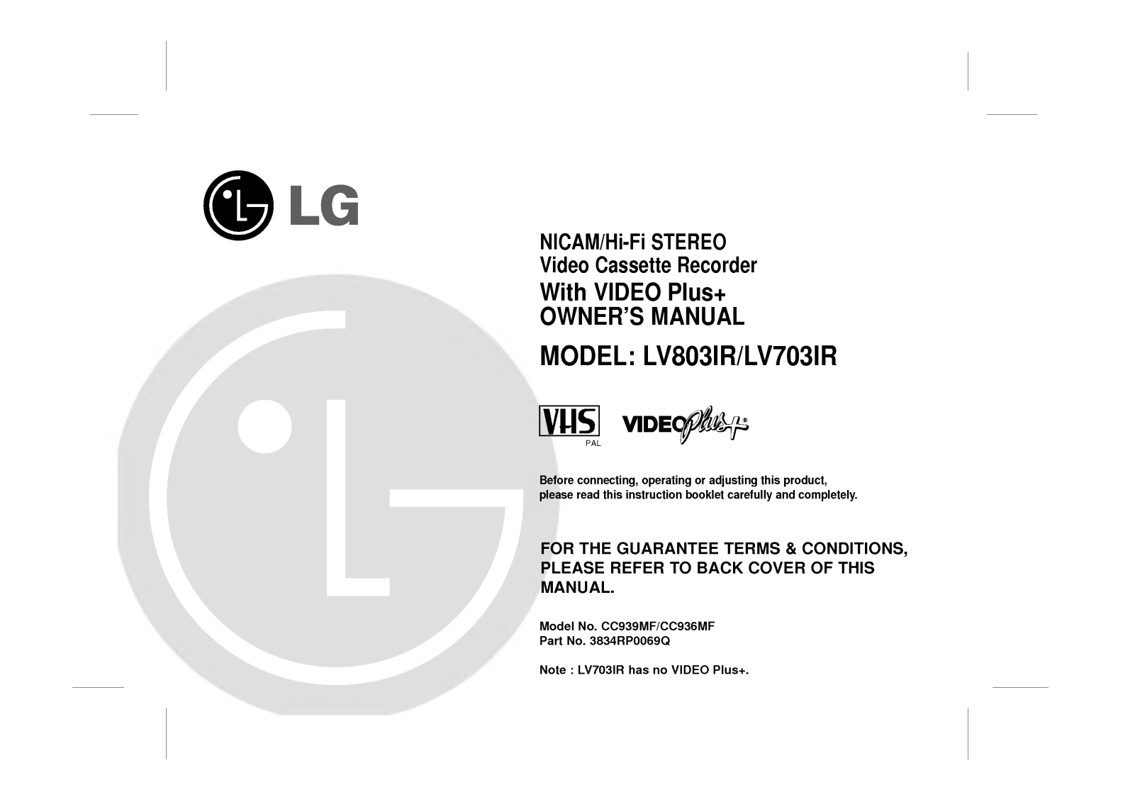 LG LV703IR, LV803IR User Manual