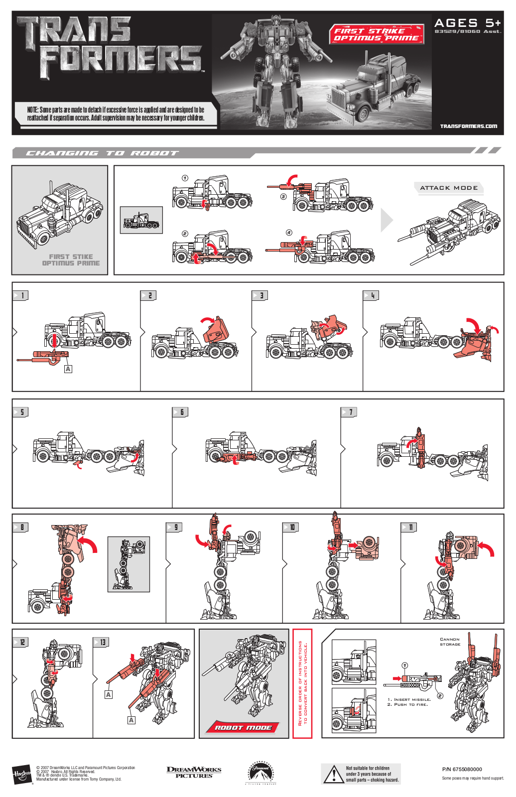 HASBRO Transformers First Strike Optimus Prime User Manual