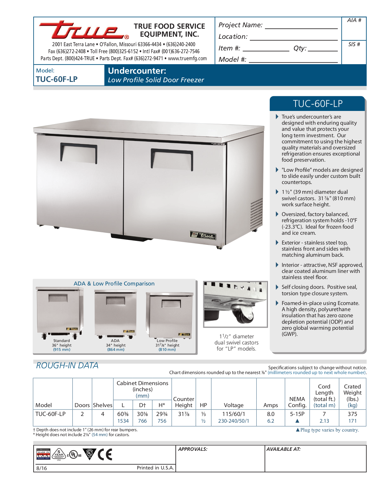 True TUC-60F-LP User Manual