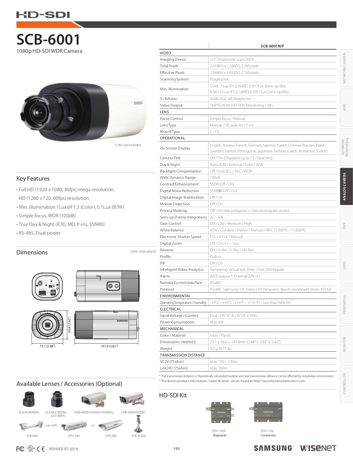 Samsung SCB-6001 Specsheet