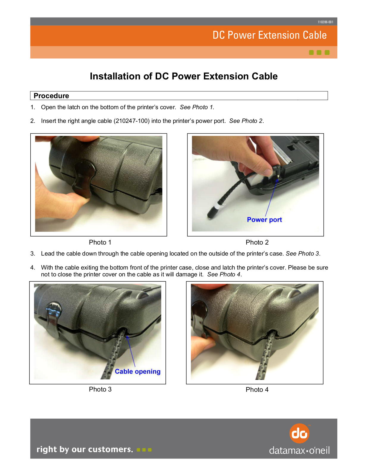 Datamax-O'Neil DC Power Extension Cable User Manual