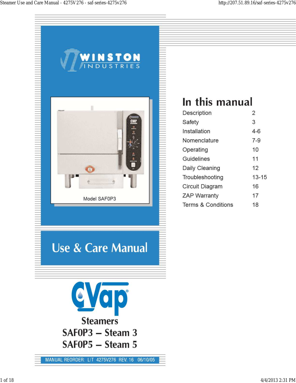 Winston SAF0P5 Service Manual