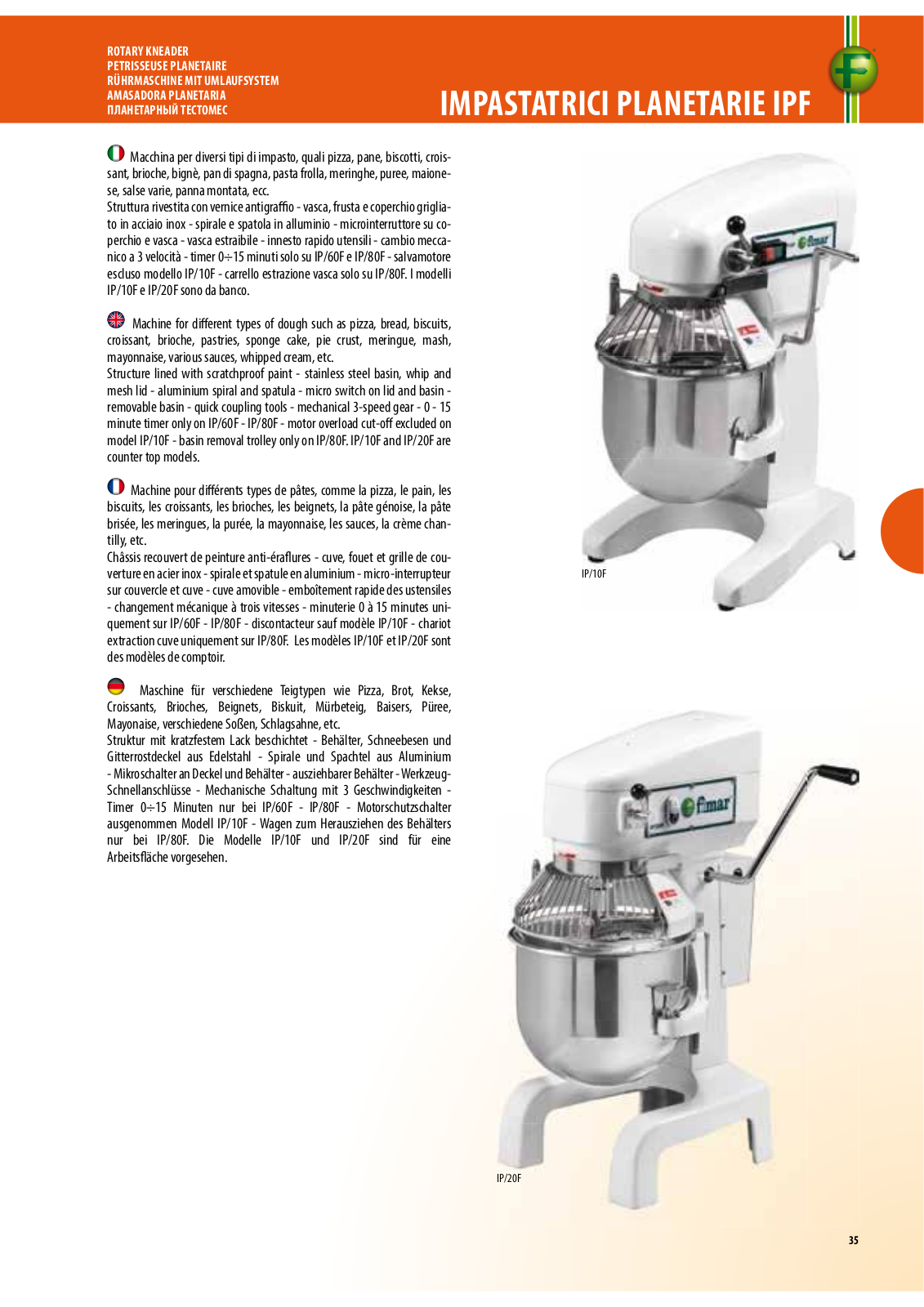 FIMAR IP/60 F, IP/20 F, IP/10F, IP/40 F, IP/30 F Datasheet