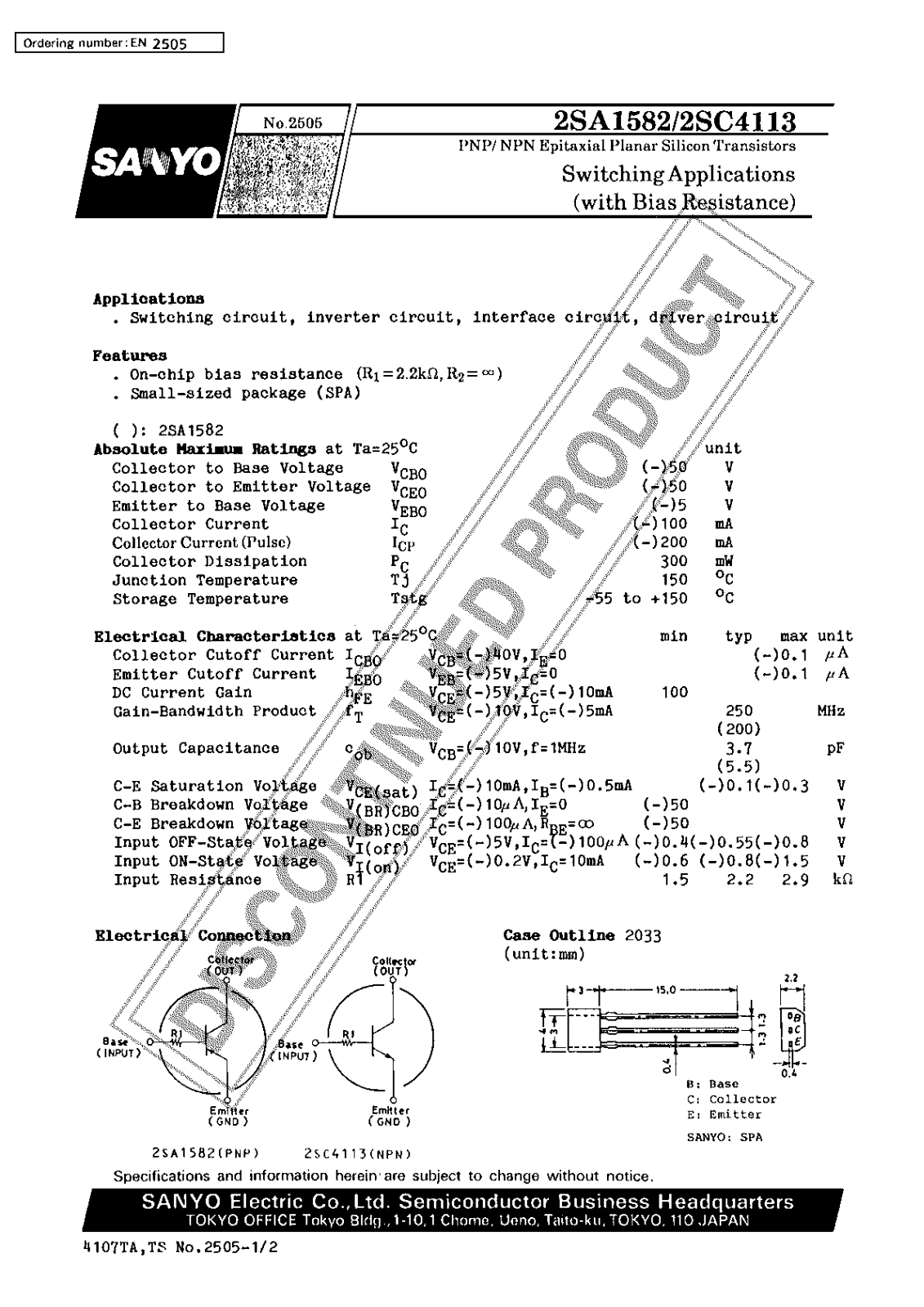 Sanyo 2SC4113 Specifications