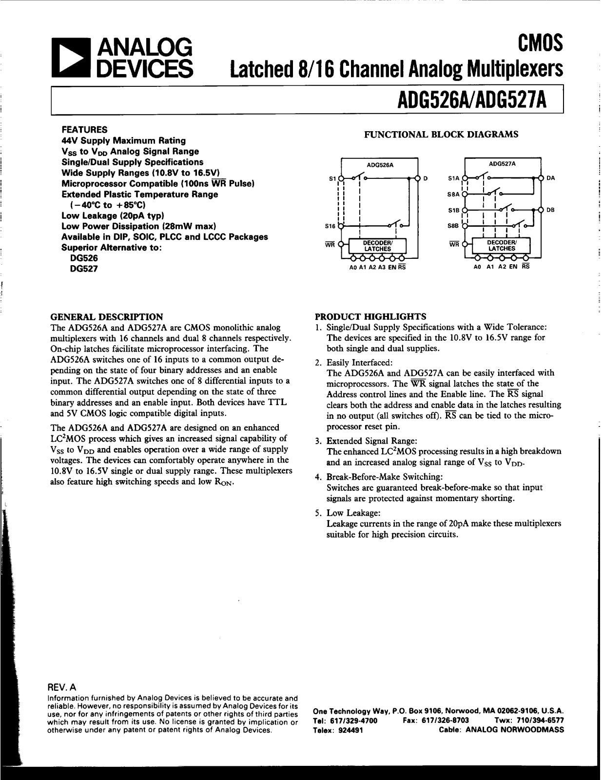 Analog Devices ADG526A Datasheet