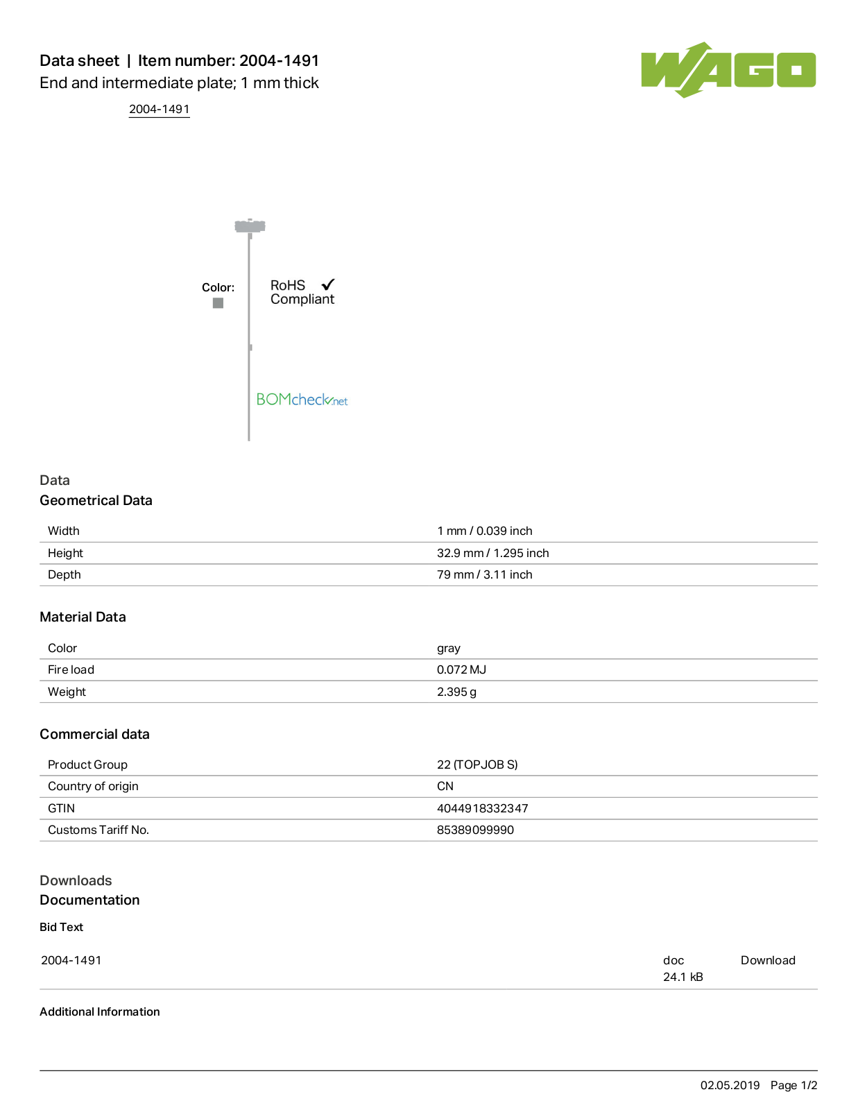 Wago 2004-1491 Data Sheet