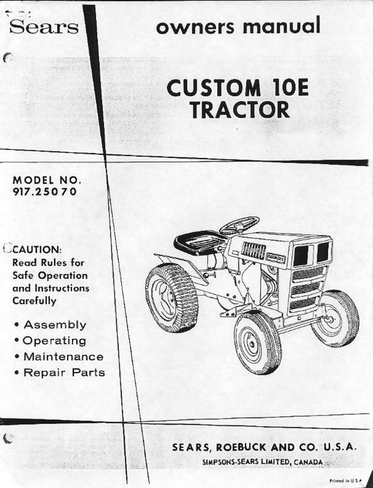 Sears custom 10E Operator Manual