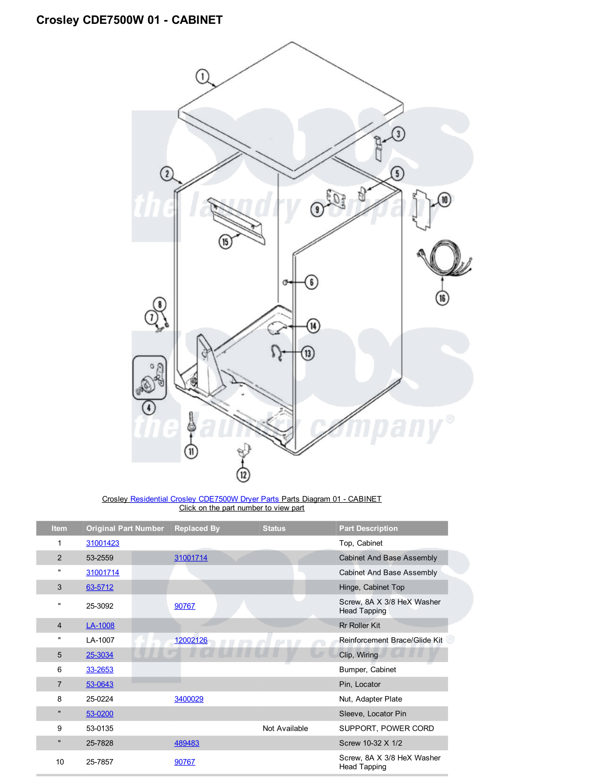 Crosley CDE7500W Parts Diagram