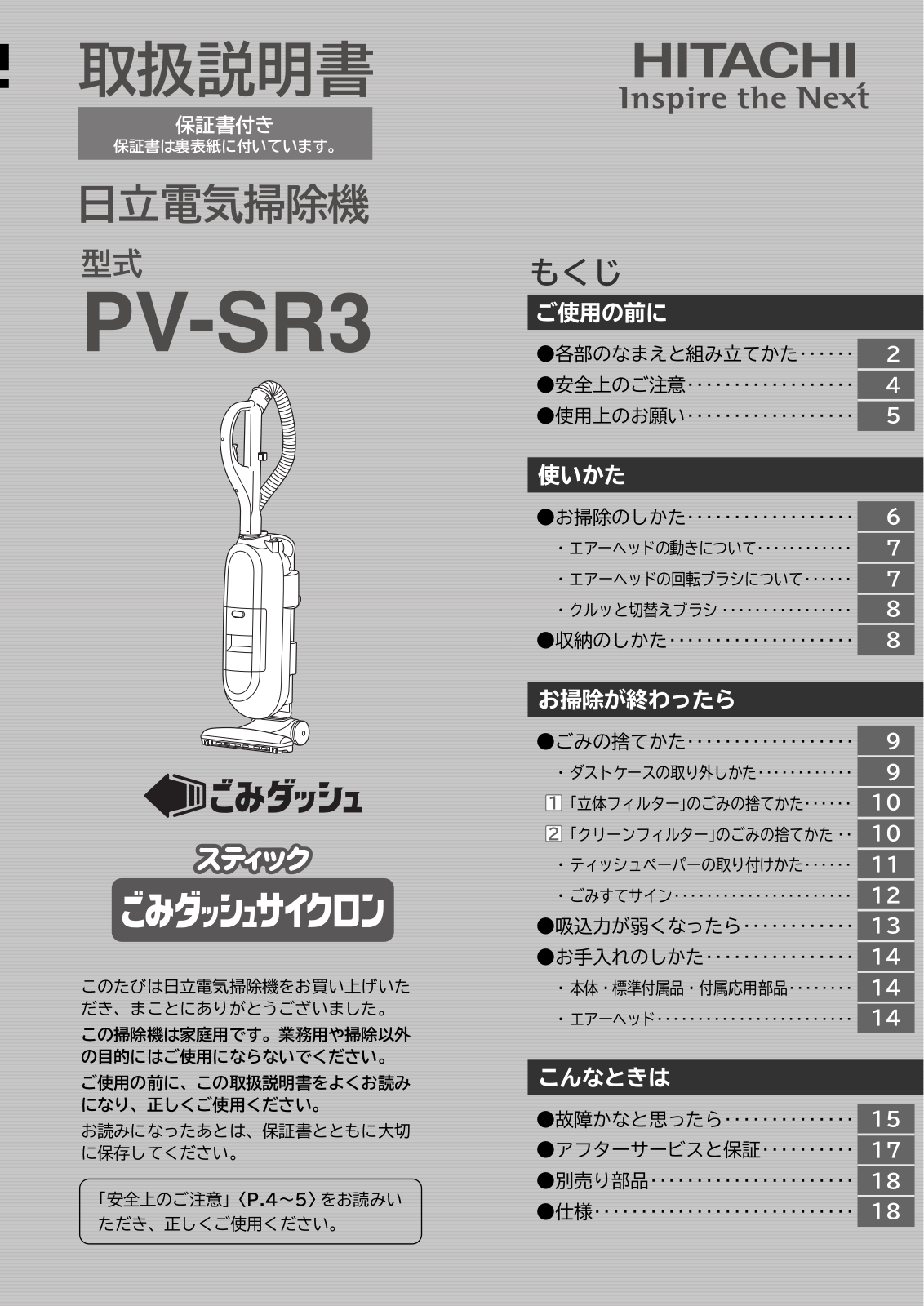 Hitachi PV-SR3 User guide