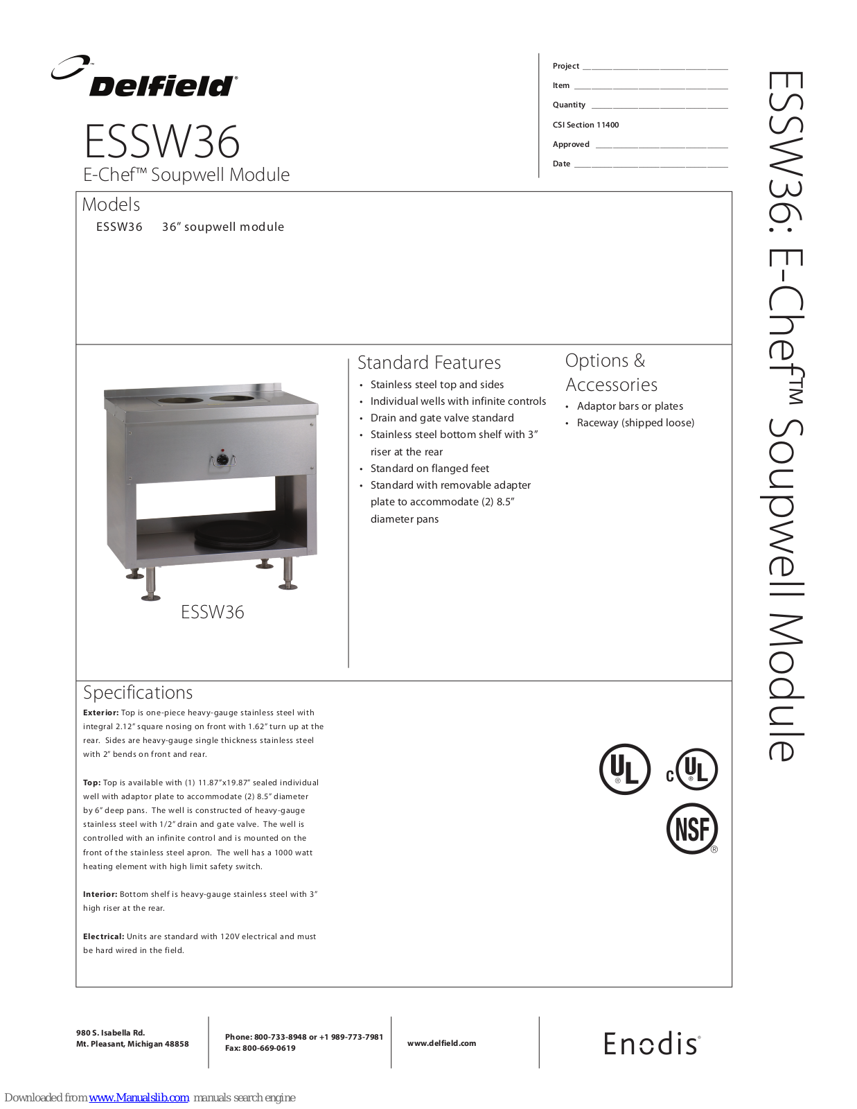 Delfield E-Chef ESSW36 Specifications