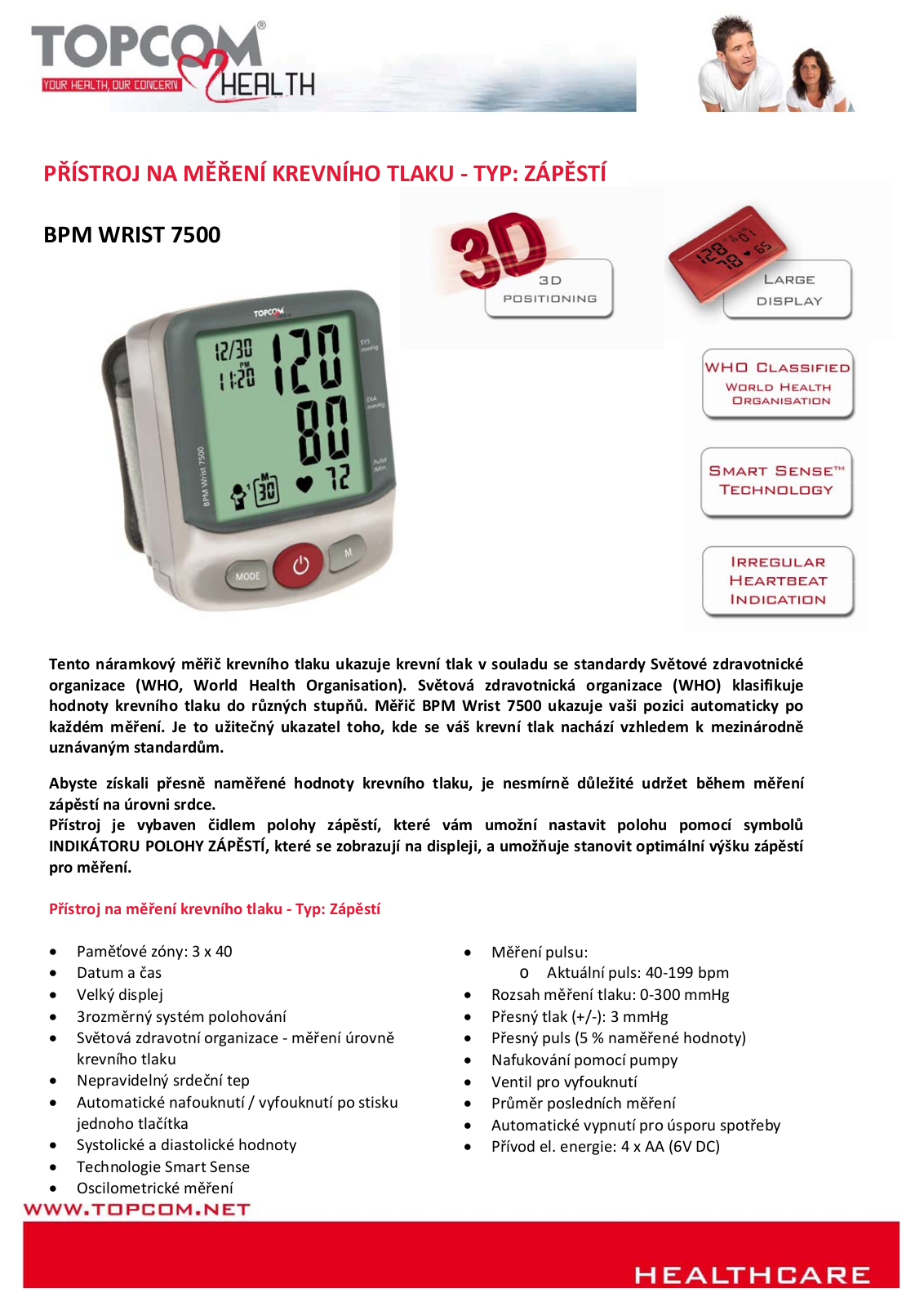 Topcom BPM Wrist 7500 WHO User Manual