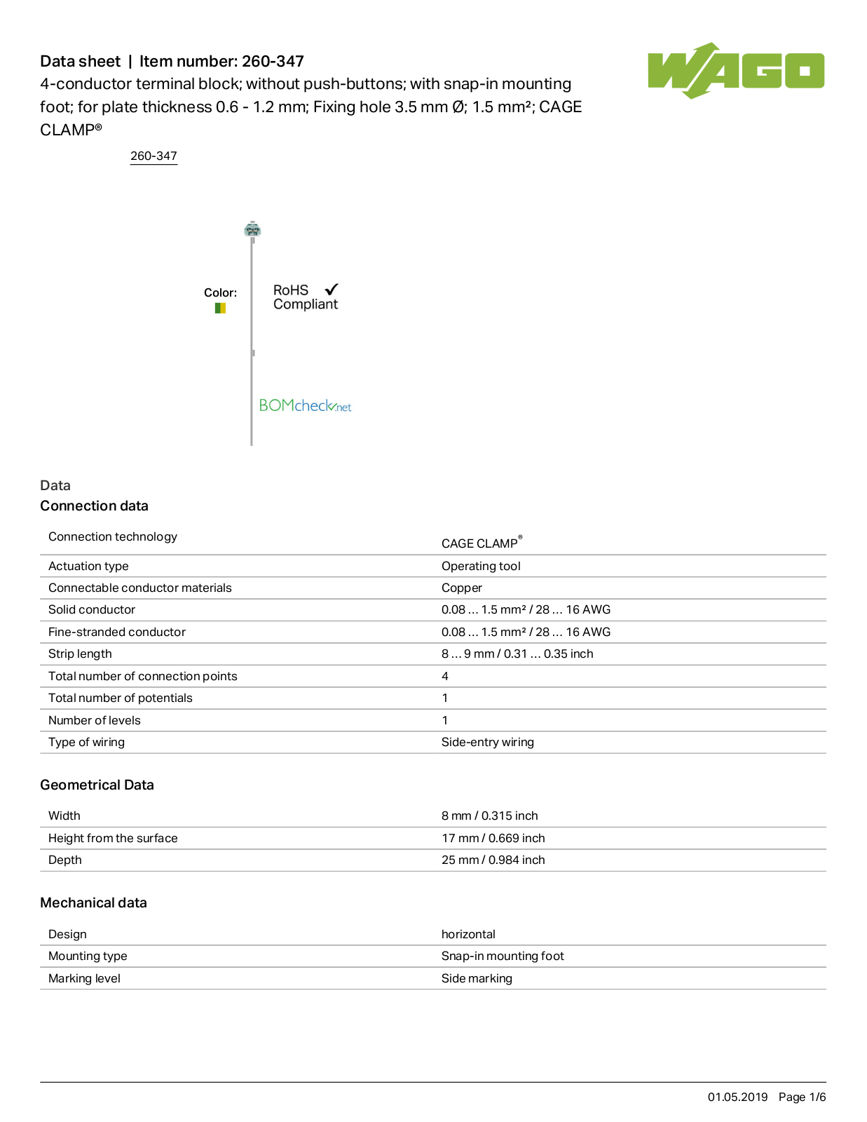 Wago 260-347 Data Sheet