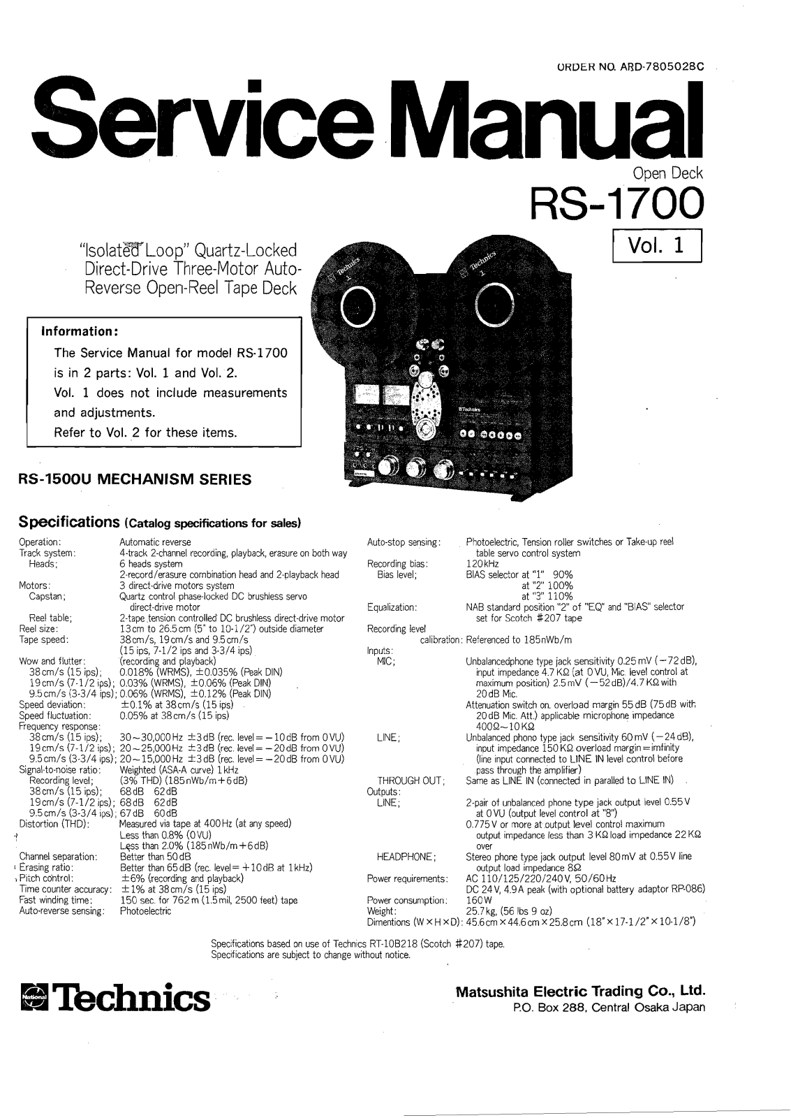 Technics RS-1700 Service Manual