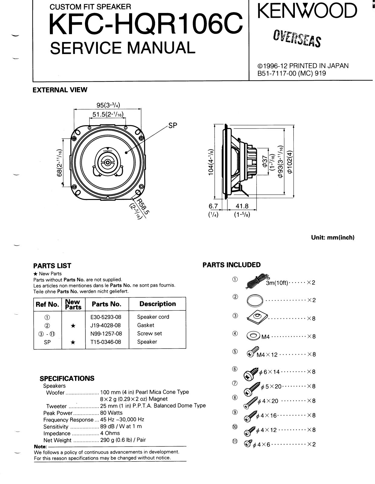 Kenwood KFC-HQR106C Service Manual