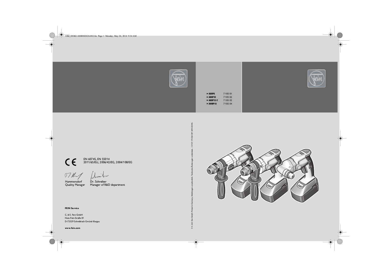 Fein ABOP6, ABOP10, ABOP13-2, AWBP10 User guide