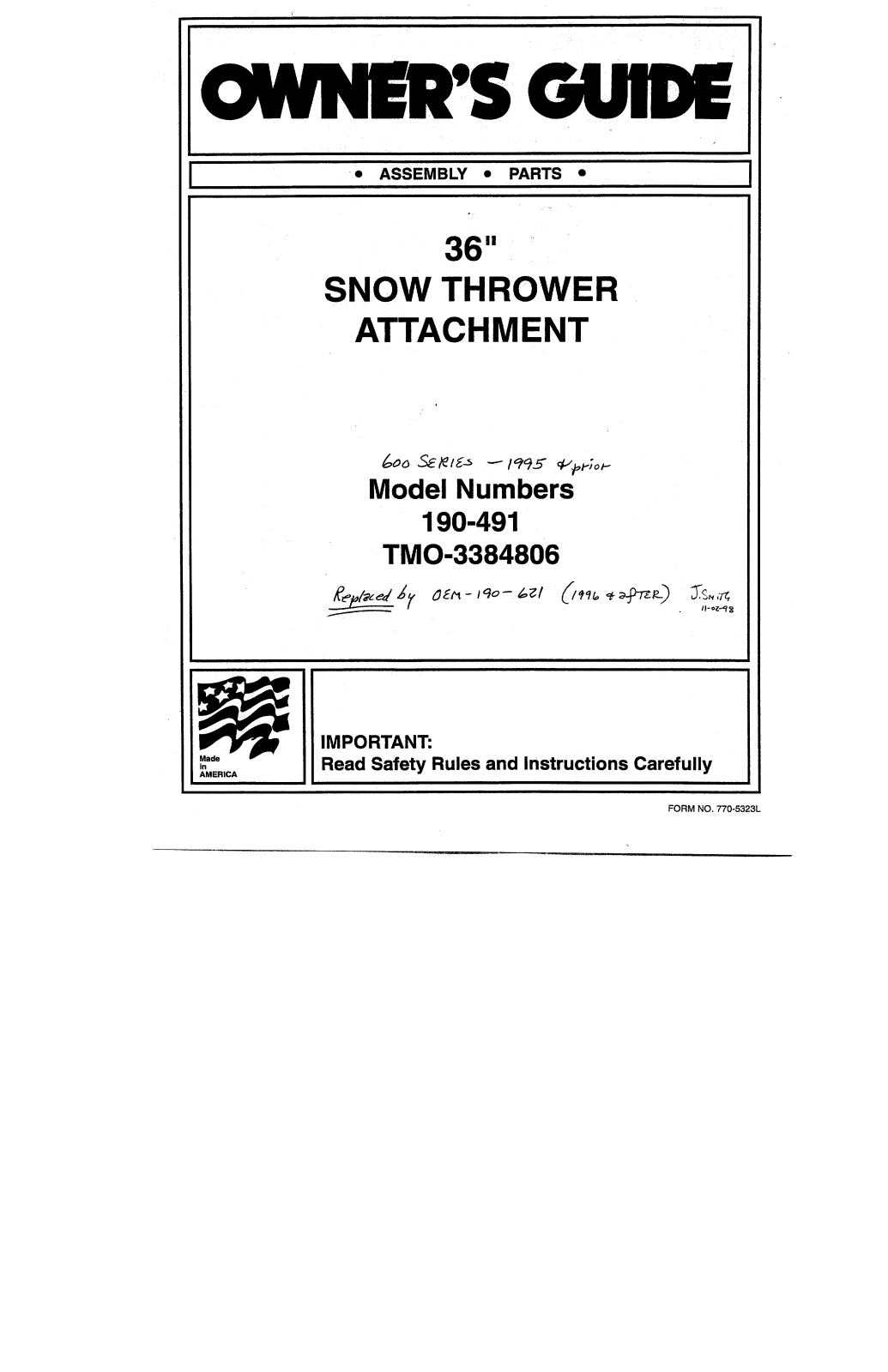 Mtd 190-491, tmo-3384806 owners manual