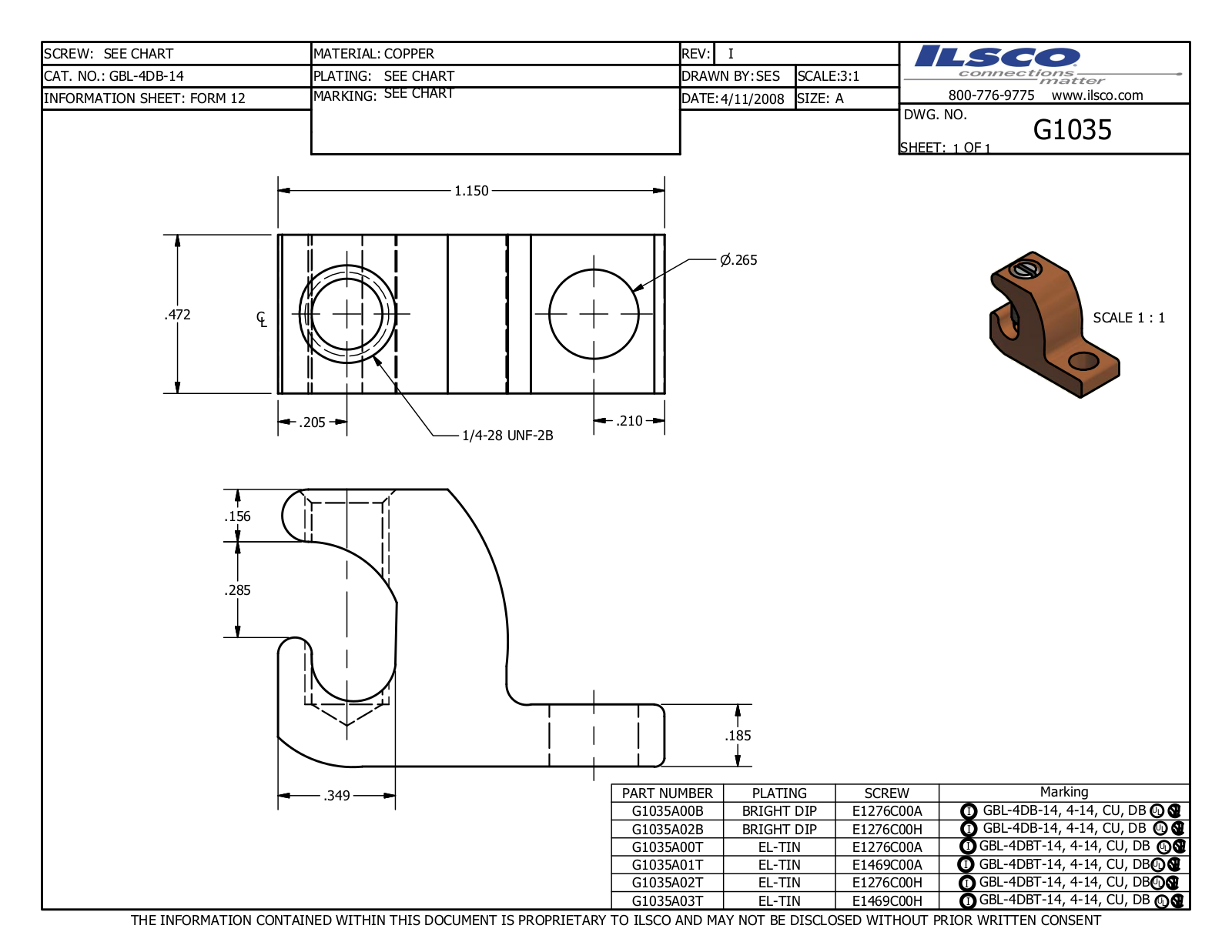 Ilsco GBL-4DB-14 Data sheet