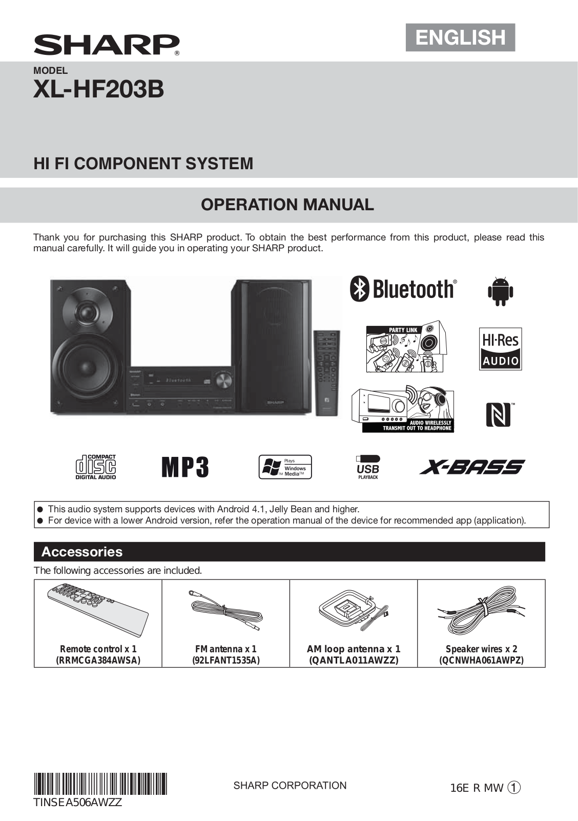 SHARP XLHF203BTX User Manual