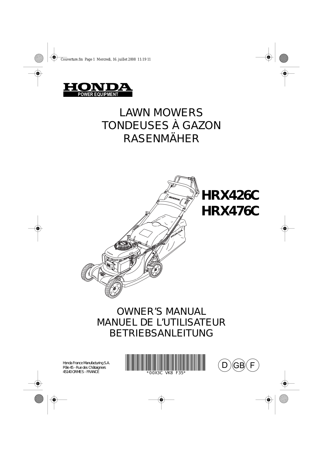 HONDA HRX 426C SXE User Manual