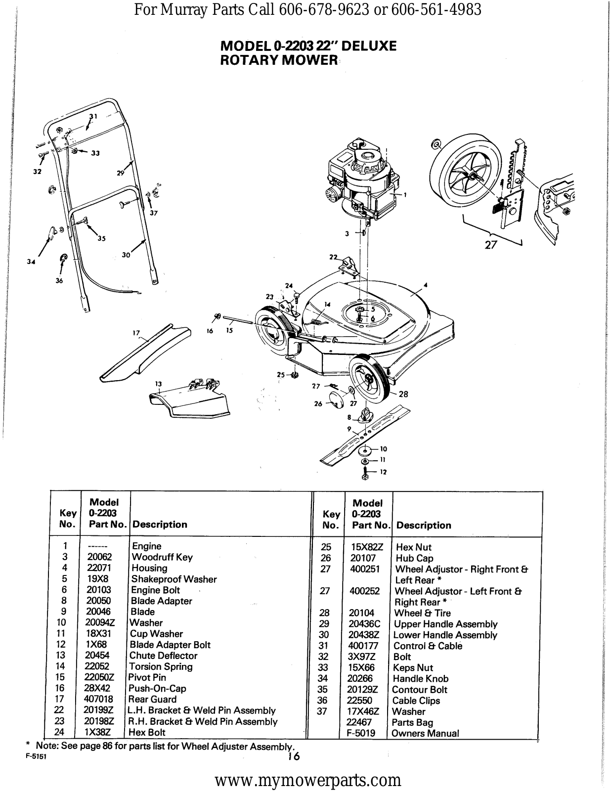 Murray 80-2203 Parts List