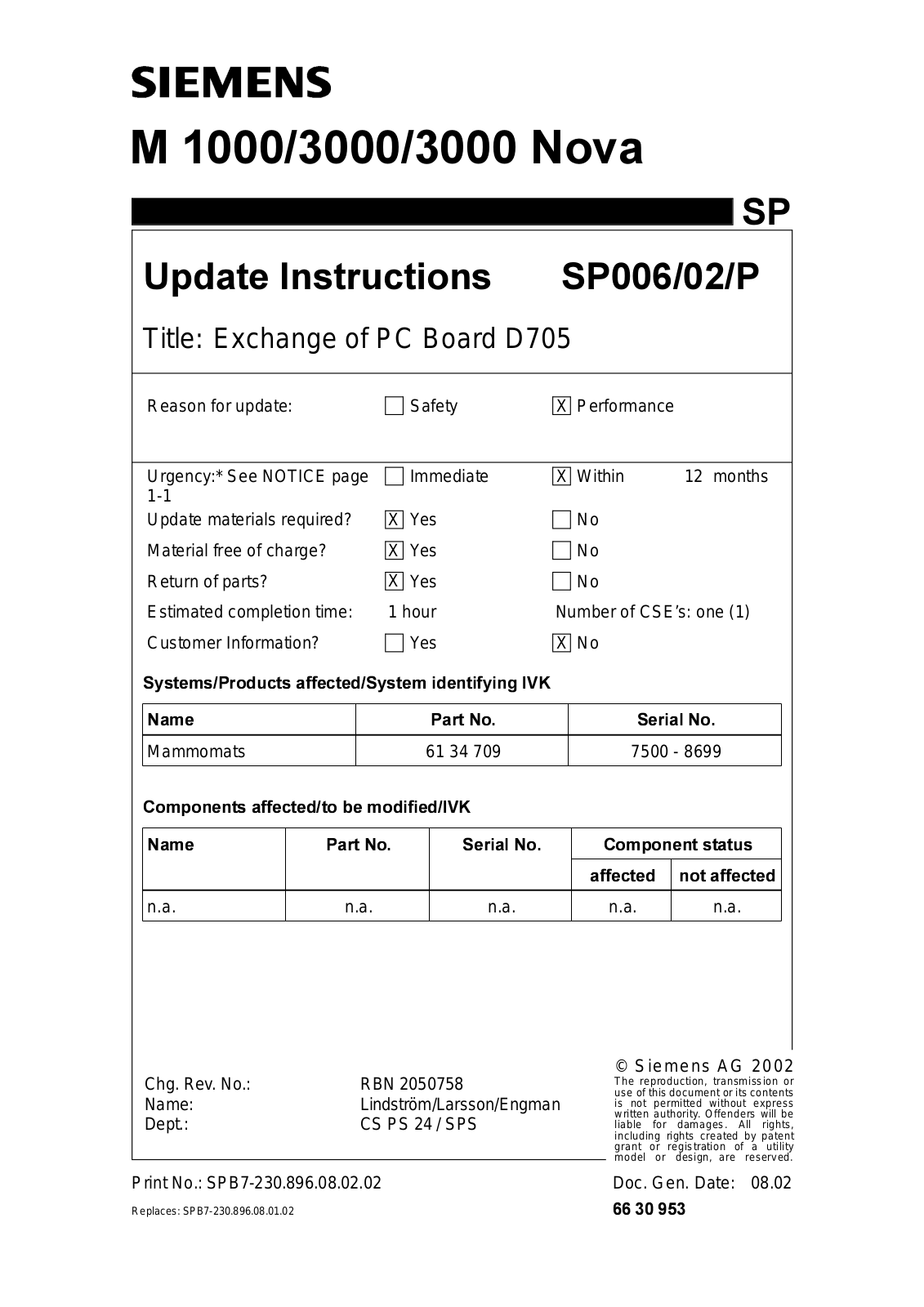 Siemens Mammomat 3000 Nova Update Instructions