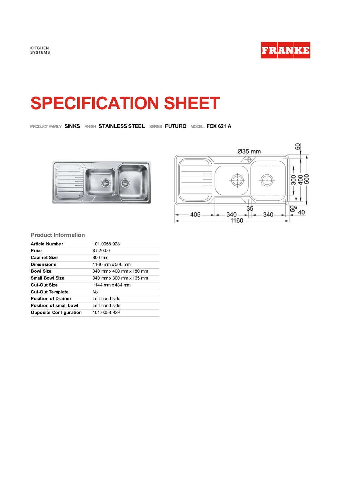 Franke Foodservice FOX 621 A User Manual