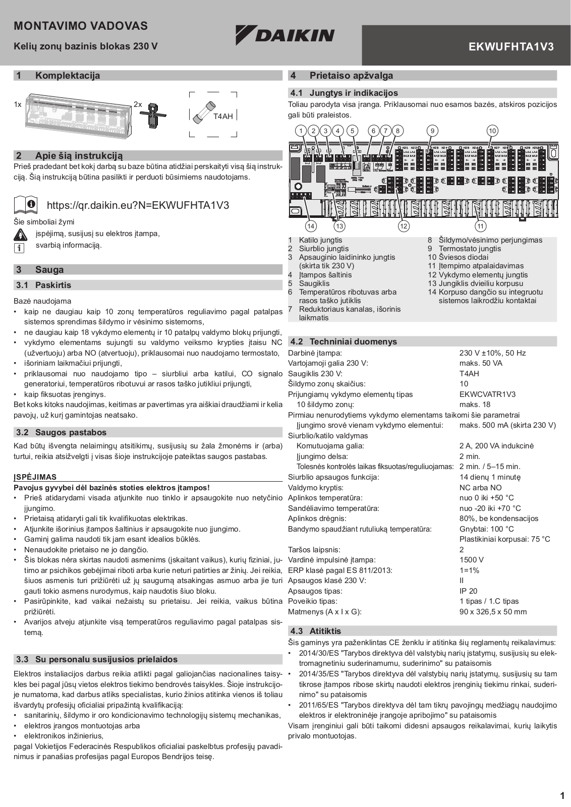 Daikin EKWUFHTA1V3 Installation manuals