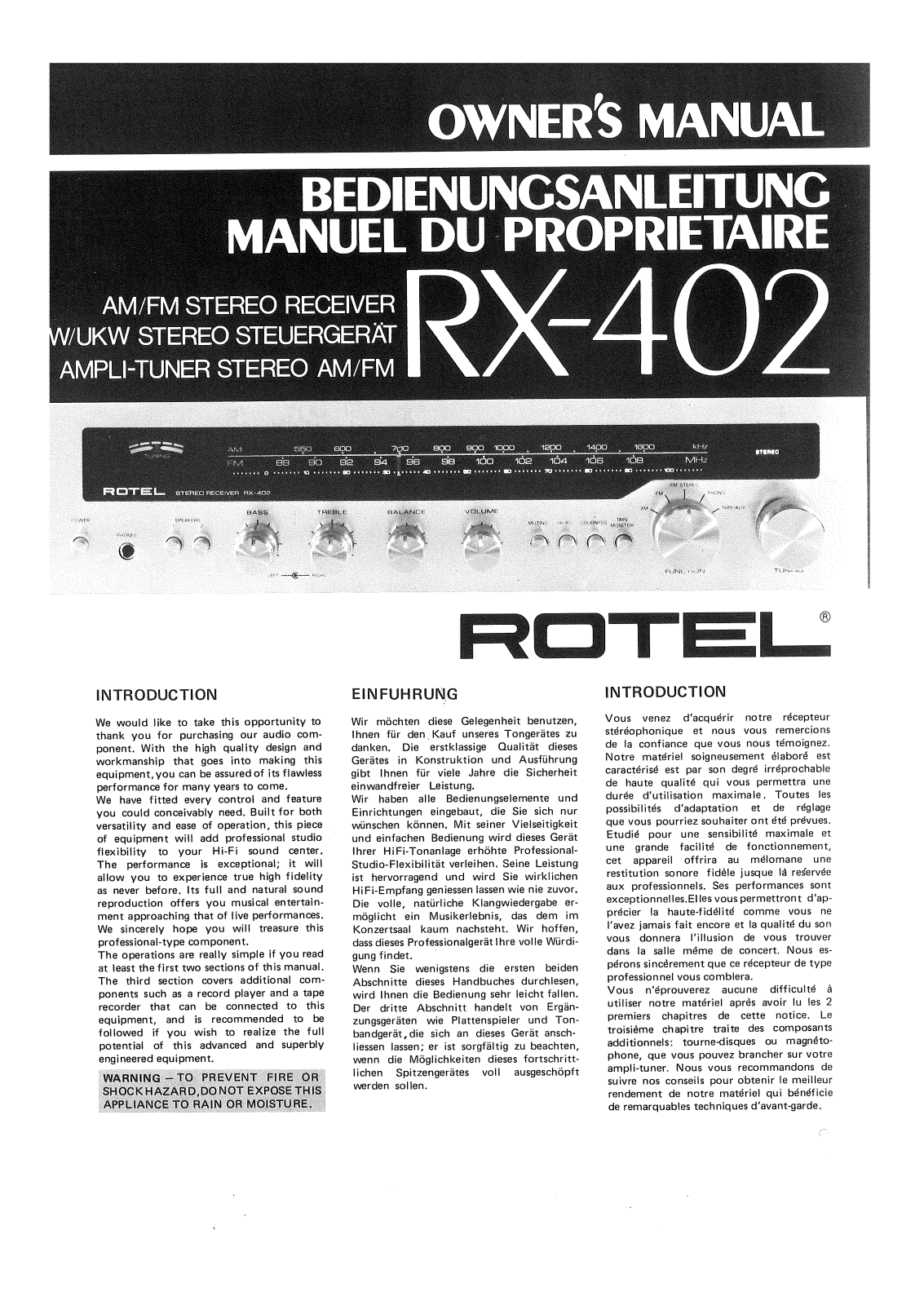 Rotel RX-402 Owners manual