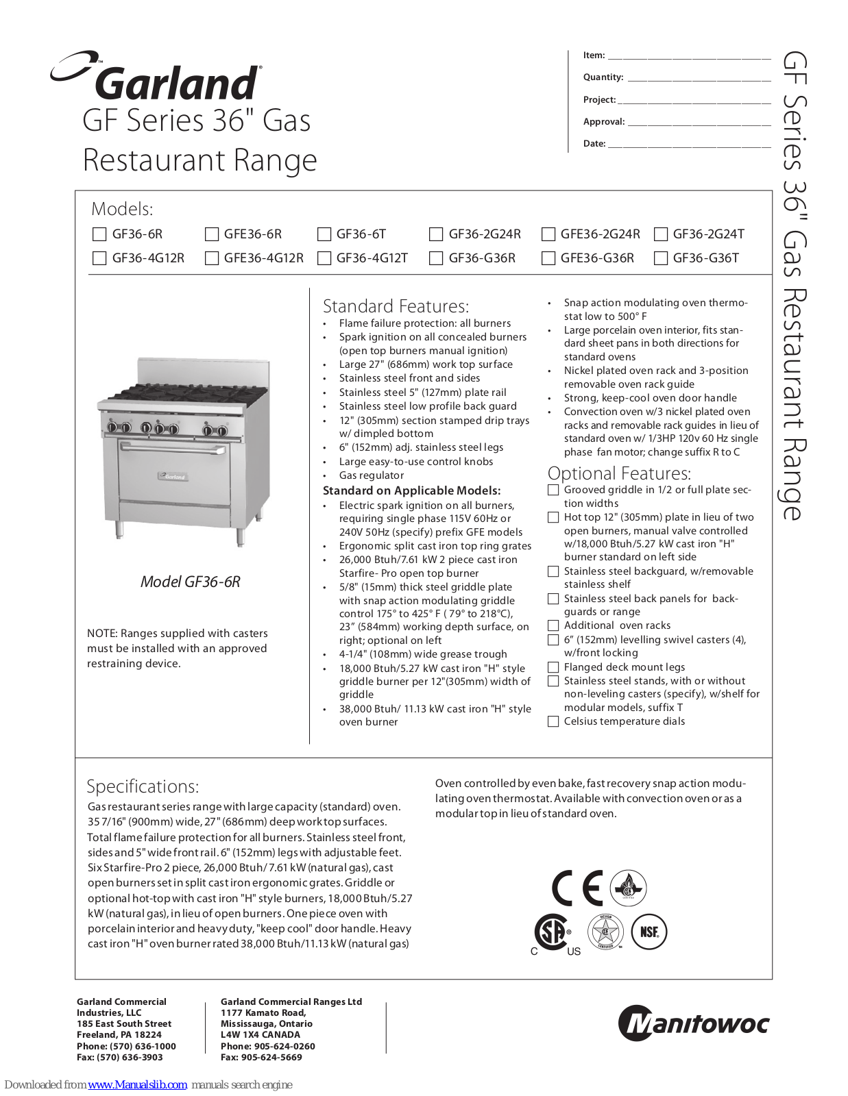 Garland GF36-4G12R, GFE36-6R, GF36-6T, GF36-2G24R, GFE36-4G12R Instruction Manual