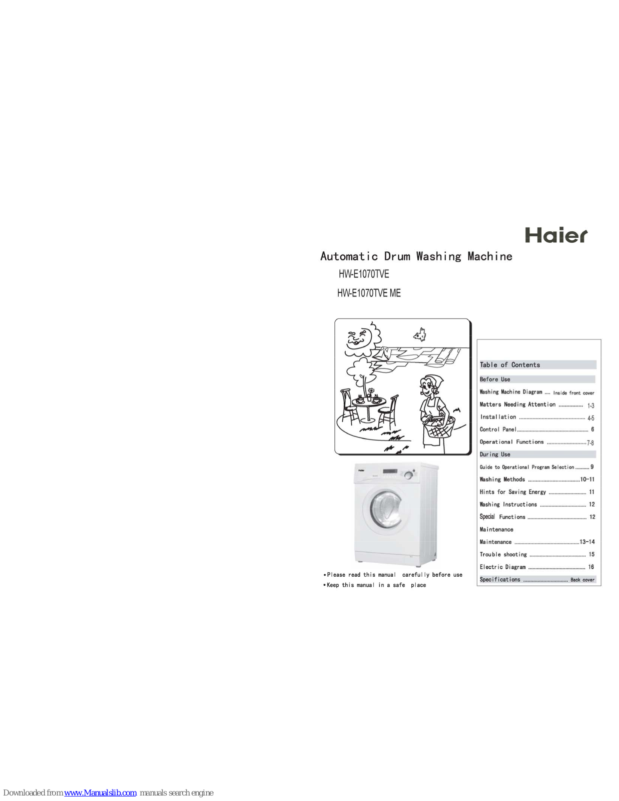 Haier HW-E1070TVE, HW-E1070TVEME User Manual