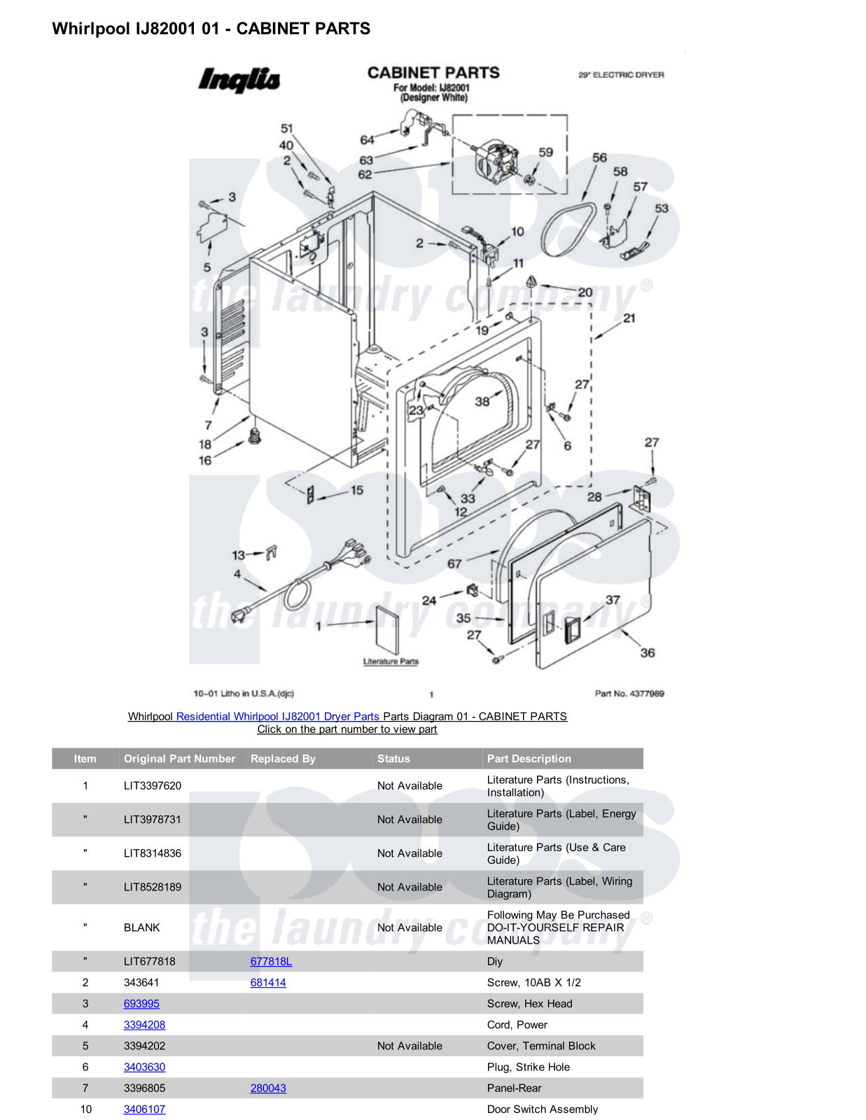 Whirlpool IJ82001 Parts Diagram