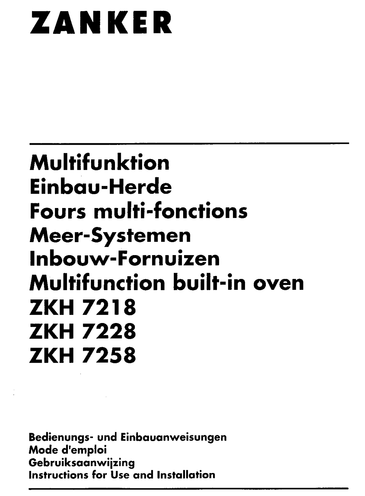 Zanker ZKH7218B, ZKH7218H, ZKH7218S, ZKH7218V, ZKH7218AL User Manual